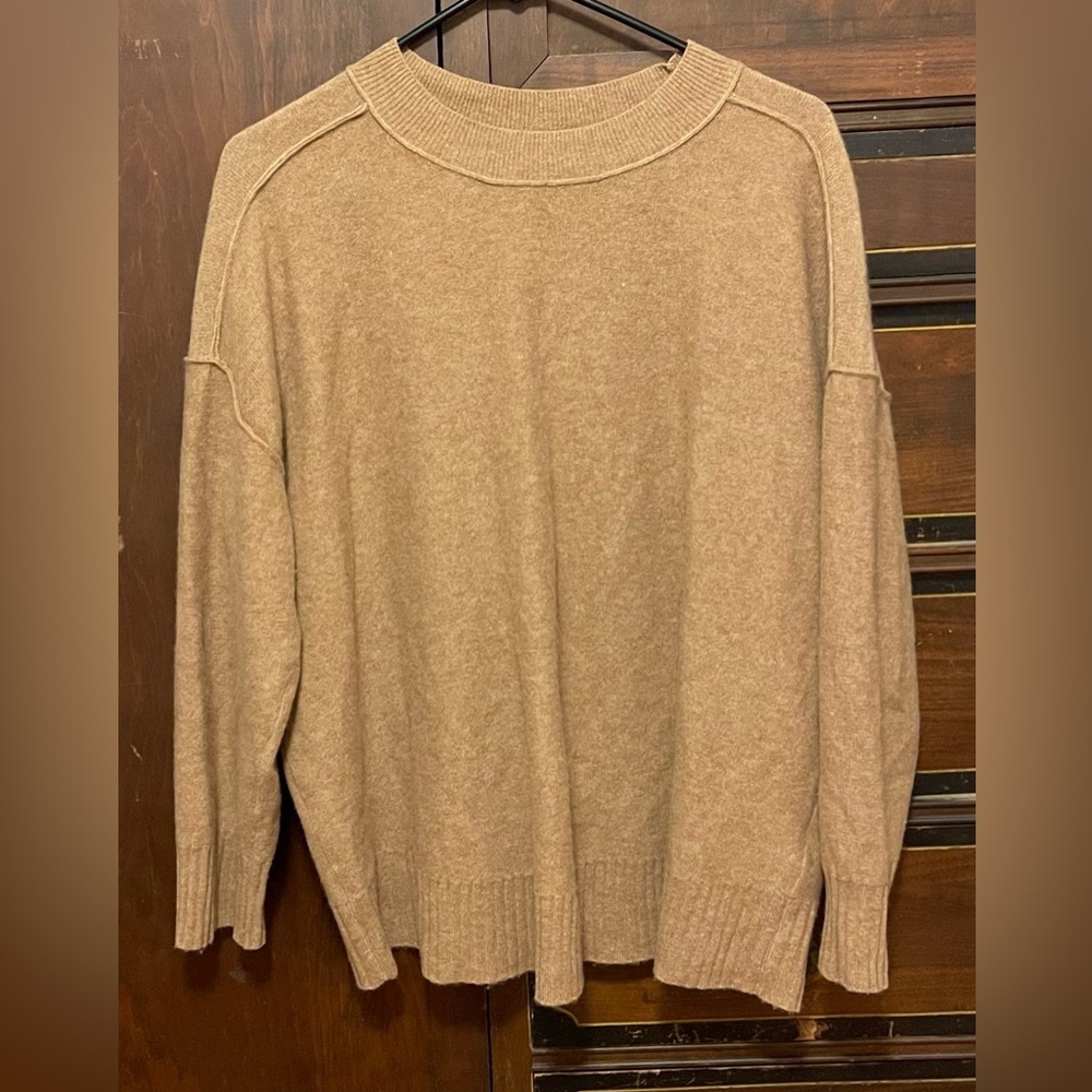 Anthropologie Pilcro Women's Beige Angie Seamed Crewneck Cashmere Sweater